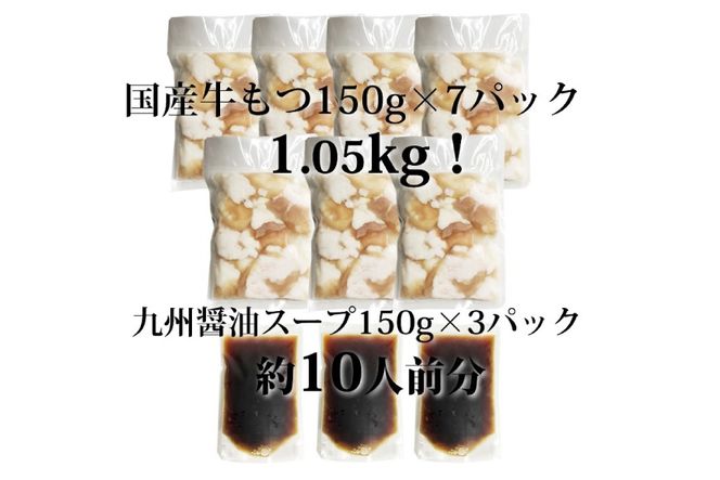 九州醤油もつ鍋 牛もつ 1.05kg 10人前 (九州醤油スープ付) [ベネフィス 福岡県 筑紫野市 21760846] もつ鍋 モツ鍋 もつ モツ しょうゆ 醤油 博多 福岡 国産 国産牛 ホルモン セット 本場 冷凍