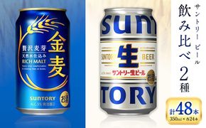 “九州熊本産” 飲み比べ 金麦 生ビール 48本 350ml × 各 24本 《30日以内に出荷予定(土日祝除く)》阿蘇天然水100％仕込 ビール ギフト お酒 アルコール 熊本県御船町 缶ビール 酒 缶 サントリー生ビール---mifune_snt_50_2case---