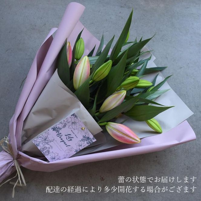 【母の日ギフト】大輪系ピンクユリ25輪とグリーンの花束＜お届け日：2026年5/4～5/10 当店おまかせ ＞【母の日 ギフト ピンク ユリ グリーン 花束 花 花傷み防止 大阪府 門真市 】 272230_BG068