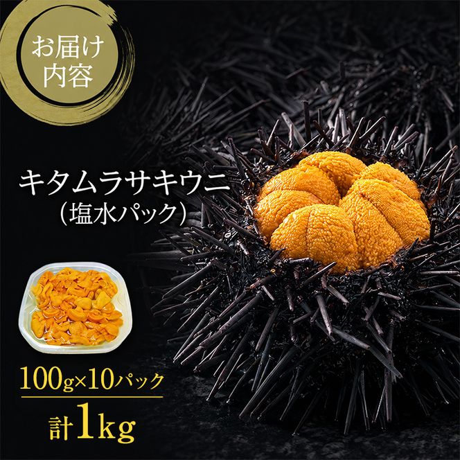 北海道 礼文島産 採れたて ミョウバン不使用 キタムラサキウニ 塩水パック 1kg(100g×10個)［株式会社やまじょう］【 うに ウニ 雲丹 生うに 塩水うに キタムラサキウニ 滅菌海水 海鮮 うに丼 濃厚 甘み 大容量 】