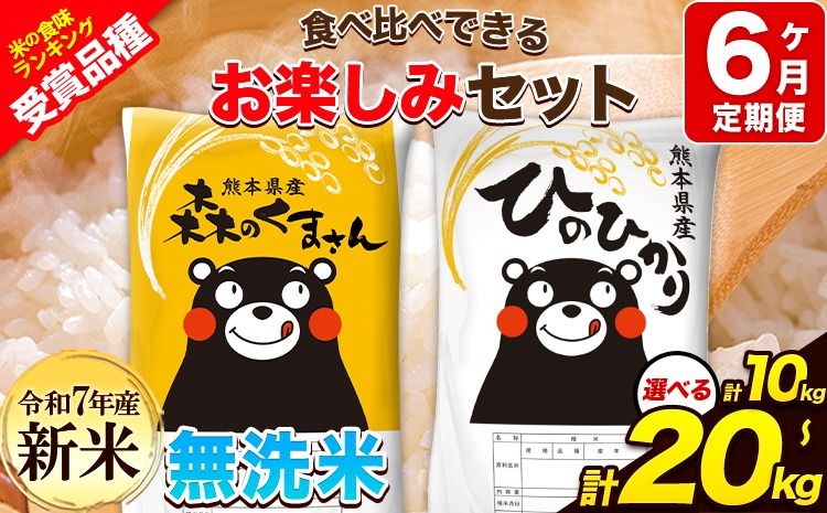 [6ヶ月定期便]令和7年産 無洗米 ひのひかり 森のくまさん 10kg 20kg [11月から出荷開始] 高レビュー 熊本県産 無洗米 白米 精米 ひの 米 こめ ふるさとのうぜい ヒノヒカリ コメ 熊本米ひのもり 食べ比べ 定期便---hm7tei_141000_10kg_nov6_gkt---