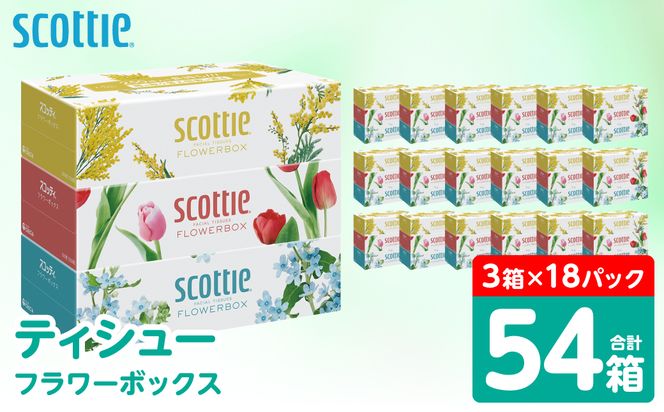 【スコッティ】 ティシュー フラワーボックス 250組 54箱 ティッシュ 日用品 生活必需品 防災備蓄 ストック 備蓄 新生活 防災 消耗品 生活用品 日用消耗品 箱ティッシュ