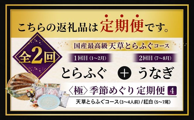 【2回定期便】【極】季節めぐり定期便4 ふぐ フグ 河豚 とらふぐ トラフグ てっさ てっちり うなぎ ウナギ 鰻 熊本県 上天草市