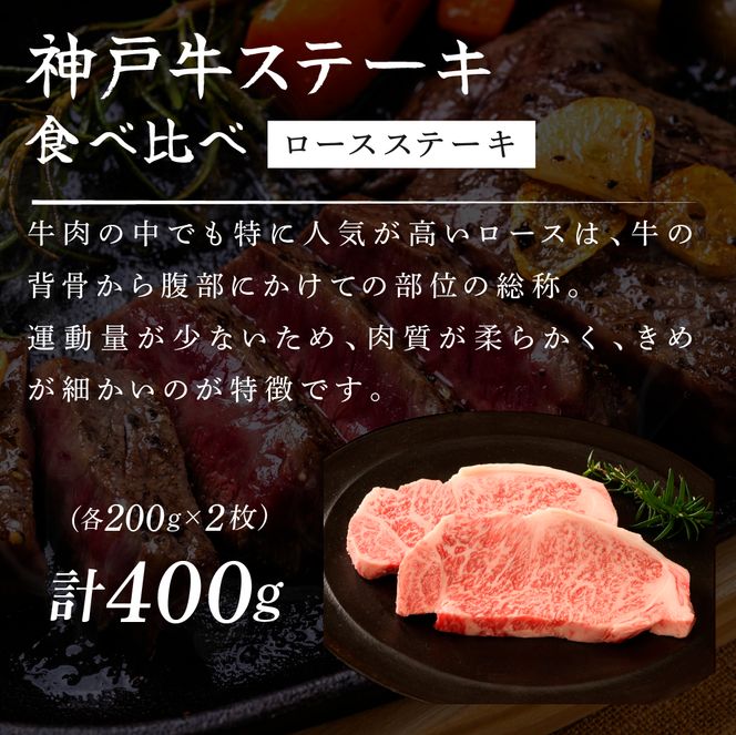 神戸牛 ステーキ 希少部位 食べ比べ Bセット 計5枚 ロースステーキ もも赤身ランプステーキ