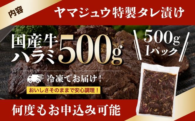 ヤマジュウの特製タレ漬け！牛ハラミ肉５００ｇ　yj061