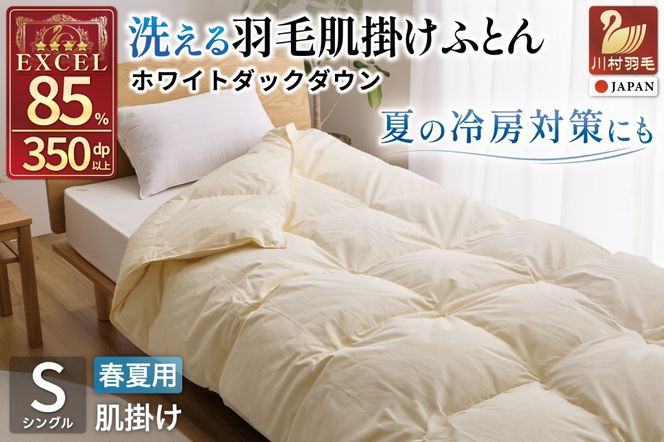【春夏用】洗える 羽毛 布団 掛け布団 夏 春 肌掛け布団 シングル ホワイトダックダウン 85% 0.3kg 無地 アイボリー 羽毛布団 布団 ふとん 羽毛 肌掛け 掛け布団 寝具 夏用 日本製 国産 抗菌防臭 無地 送料無料 コインランドリー [川村羽毛 山梨県 韮崎市 20743635]