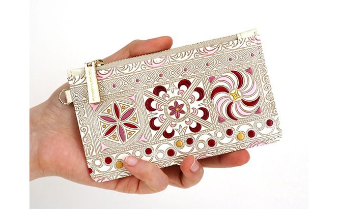 【文庫屋大関】すっきりカードケース　錦紗＜ピンク＞【皮革工芸品】 ファッション小物 雑貨 フラグメントケース 小銭入れ付き 収納 スマート 日本製 