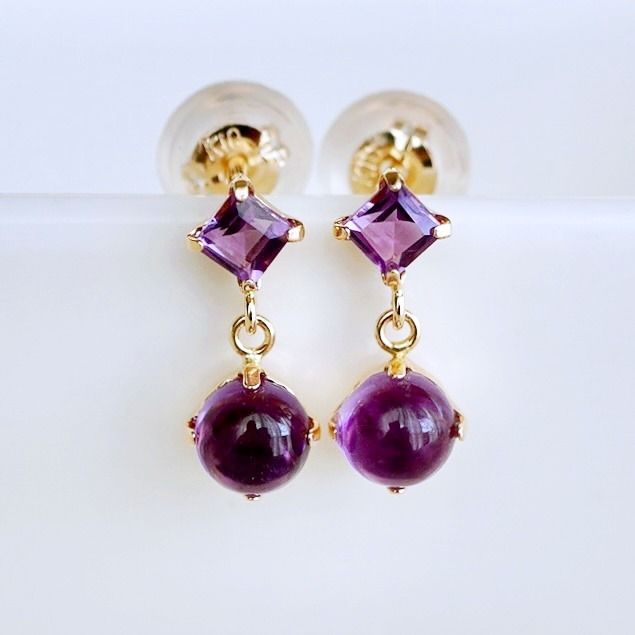 【ジュエリー】K10 イエローゴールド  アメシスト 揺れる ピアス 保証書付 SR-2012 242-003-a