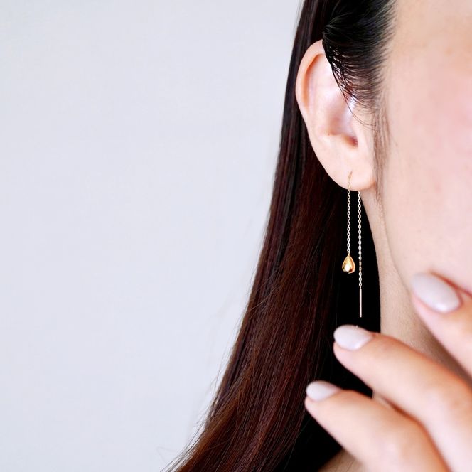 K18(18金) イエローゴールド 地金 雫 チェーン ピアス シンプル ツユ ティアドロップ 保証書付 KO-0070 242-034-a