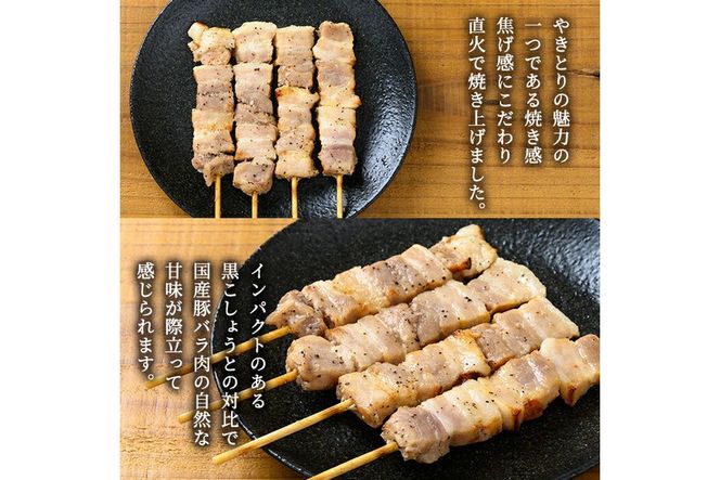 a1050 《数量限定》国産！直火で焼いた焦がしやきとり(豚バラ串・塩) 計40本【フタバフーズ】姶良市 焼鳥 豚バラ 豚ばら 塩 小分け 加工品 総菜 おかず おつまみ レンジ調理 温めるだけ