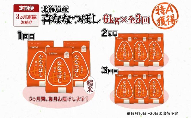 定期便 3ヵ月連続3回 北海道産 喜ななつぼし 精米 2kg×3袋 計6kg 米 特A 白米 小分け お取り寄せ ななつぼし ごはん ブランド米 備蓄 ギフト ようてい農業協同組合 ホクレン 送料無料 北海道 倶知安町 お米 3カ月 