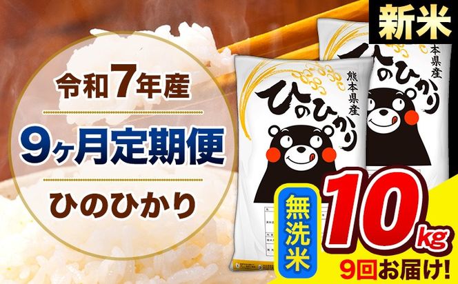 新米 令和7年産 ひのひかり 【9ヶ月定期便】 無洗米 10kg (5kg×2袋) 計9回お届け 《お申込み翌月から出荷》 熊本県産 精米 ひの 米 こめ お米 熊本県 長洲町---hn7tei_220500_10kg_mo9_ng_m---