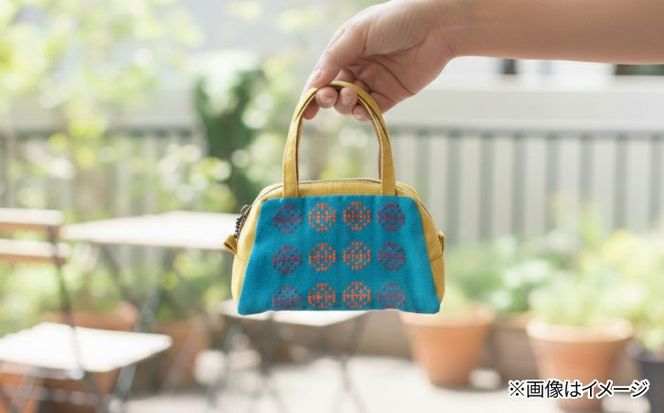 経浮花織 ランチポーチ 瓢虫柄 (黄色・青緑系織物) ハンドバッグ 手提げバッグ 小さめ おしゃれ レディース 沖縄市 / FABRIC SHOP MINAMI[BCCS001-02]