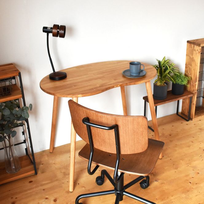 [木脚] 天然木のまめ型デスク W90×D58×H72cm｜オイル・ウレタン仕上げ 組立簡単 工具不要 机 子供部屋 リビング ワークデスク [2431]