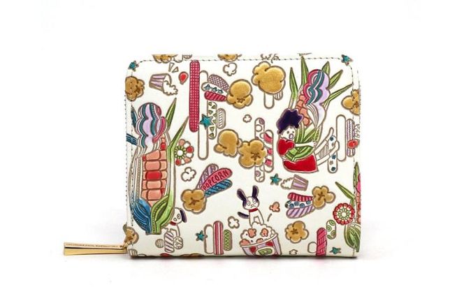 【文庫屋大関】二つ折りファスナーミニ財布 弾けるもろこしガール【皮革工芸品】財布 二つ折り 小物 お札 カード 小銭 コンパクト 牛革 手作り 日本製 墨田区 東京都