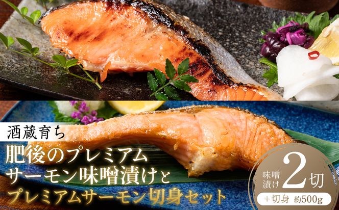 酒蔵育ち 肥後のプレミアムサーモン 味噌漬け 2切×1パック と プレミアムサーモン切身 約500g セット サーモントラウト 銀鮭 味噌漬け 赤酒 切身 切り身 和食 魚 おかず 熊本県 八代市