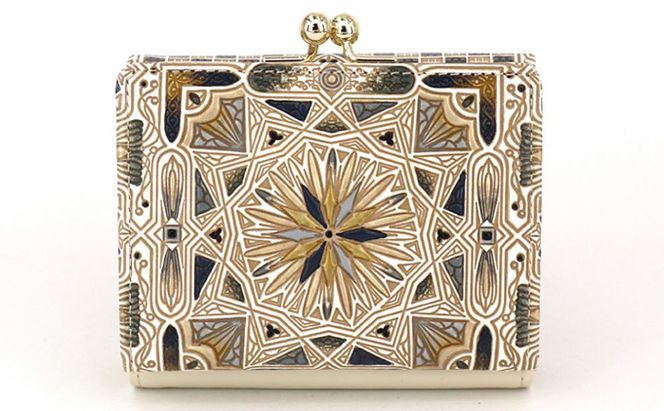 【文庫屋大関】三つ折りミニ財布　カロ（ブラック）【皮革工芸品】 ファッション 小物 民芸品 お札 カード 小銭 手のひらサイズ コンパクト 大人 タイル 牛革 手作り 国産 