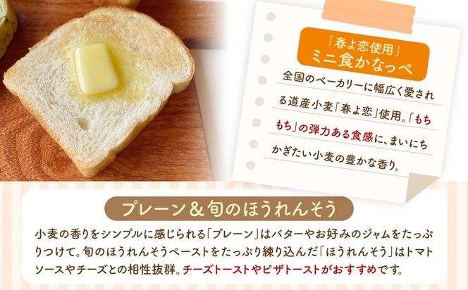 北海道 ミニ食かなっぺ 2種 セット プレーン 4個 ほうれん草 2個 北海道産 小麦 春よ恋 食パン パン トースト カナッペ 手作り 自家製 焼きたて 酵母 ベーカリー 朝食 手軽 冷凍 お取り寄せ 人気 自家用 ギフト 送料無料 木古内 木古内町