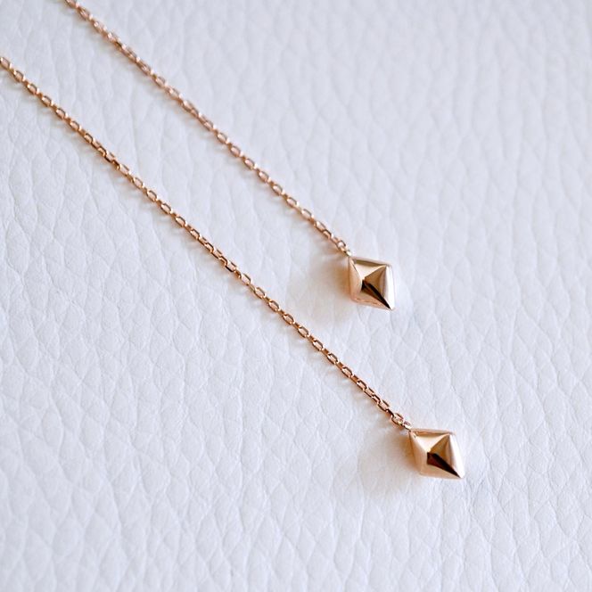 K18PG(18金) ローズゴールド 地金 菱形 チェーン ピアス シンプル 保証書付 KO-0071 242-035-c