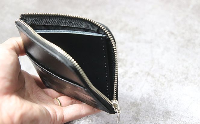 型押しカモフラレザーのL字ミニウォレット ファッション 小物 財布 迷彩 コインケース L字型 小銭 お札 カード 手作り 日本製 皮 