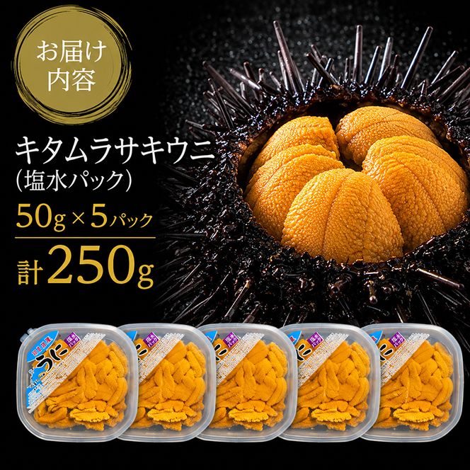 北海道 礼文島産 採れたて ミョウバン不使用 キタムラサキウニ 塩水パック 250g(50g×5個)［株式会社やまじょう］【 うに ウニ 雲丹 生うに 塩水うに キタムラサキウニ 滅菌海水 海鮮 うに丼 濃厚 甘み 】