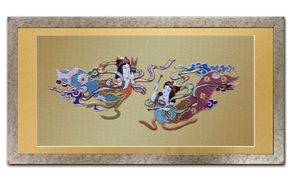 額装用 日本刺繍 「飛天」台生地「金」×額装「シルバー」 刺繍 伝統工芸 愛西市 / 百武打敷店[AEBR001]