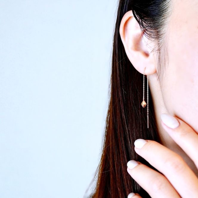 K18PG(18金) ローズゴールド 地金 菱形 チェーン ピアス シンプル 保証書付 KO-0071 242-035-c