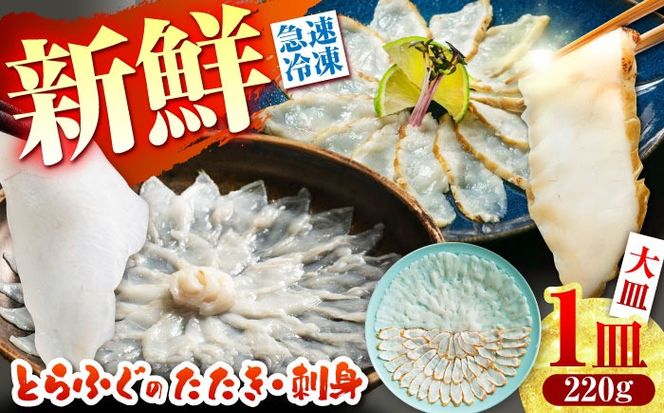 【新鮮！贅沢おつまみ】トラフグのたたき ＆ ふぐ 刺身（大皿/220g）×1枚 / ポン酢 もみじおろし セット 冷凍 ふぐ 河豚 藁焼き / 南島原市 / 株式会社 FUKUNOTANE[SFJ030]