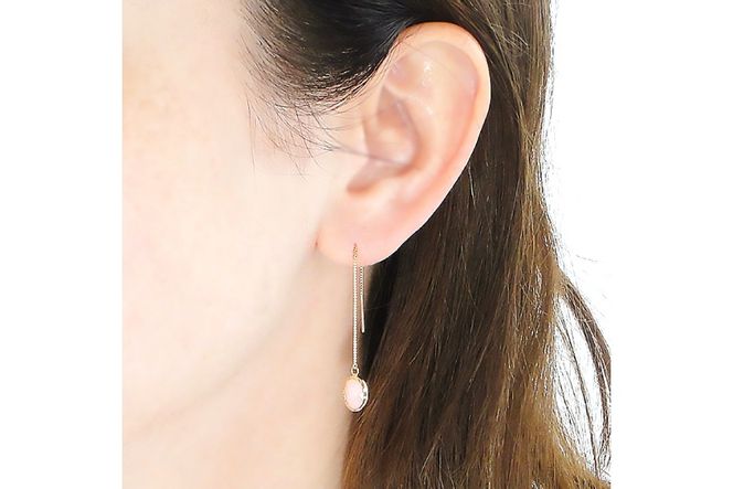 ピアス チェーンピアス K18YG イエローゴールド ピンクオパール ローズカット オーバル レディース ベネチアンチェーン 揺れるピアス 楕円 アクセサリー アクセ ジュエリー [オーダーメイドジュエリーメイ 山梨県 韮崎市 20745214]