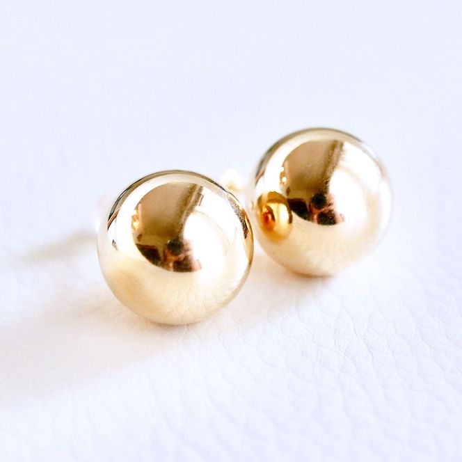K18(18金) イエローゴールド ボール ピアス 地金 中空 (直径14mm) 保証書付 KO-0064 242-024