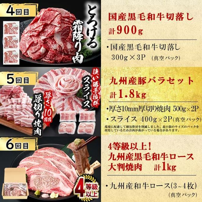 【定期便全6回】大満足！和牛・豚肉定期便(6ヶ月連続・総量8.5kg以上) t0088-001