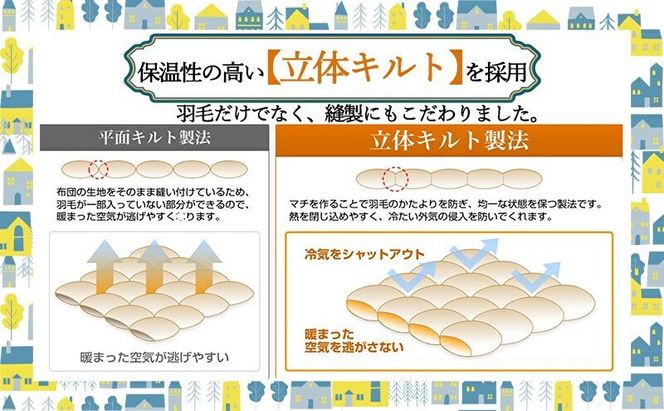 羽毛布団シングル（北欧調）掛け布団日本製ダウン90％1.0kg立体キルトグレー 寝具 ピュアダウン 軽い 暖かい 保温力 足先ポカポカ フィット性 軽量 片寄防止 冬 冬用 
