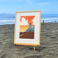 湘南・茅ヶ崎で描く、海を感じるイラストアート 『 湘南ランドスケープ09：夕暮れのサザンビーチ 』 ジークレーアートフレーム （大） /絵画　風景　版画
