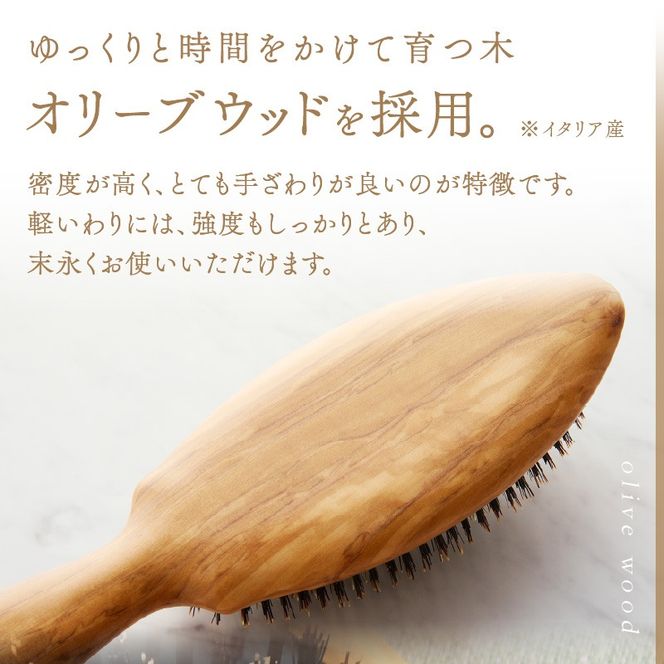 オリーブウッドのクッションブラシ《 ふるさと納税 ブラシ 木製 オリーブウッド くし ヘッドスパ 豚毛 猪毛 自然素材 髪の毛に優しい 頭皮ケア ツヤ レディース ギフト プレゼント おすすめ 返礼品 日用品 送料無料 》【2402N07605】