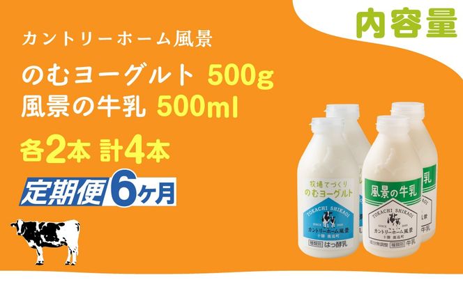 【定期6ヶ月】のむヨーグルト500g 風景の牛乳500ml 各2本 SKB105