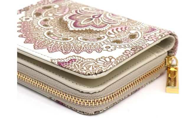 【文庫屋大関】二つ折りファスナーミニ財布 アンティークレース＜ピオニー＞【皮革工芸品】財布 二つ折り 小物 お札 カード 小銭 コンパクト 牛革 手作り 日本製 墨田区 東京都