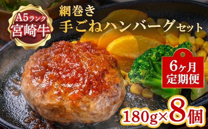 【定期便6ヶ月】ハンバーグ A5ランク 宮崎牛 180g 8個 セット マ・メゾン 国産 工場直売 惣菜 食品