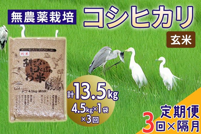 新米 [定期便／隔月3ヶ月] 無農薬栽培 コシヒカリ《玄米》計13.5kg (4.5kg×3ヶ月)｜おいしい お米 コメ こめ ご飯 ごはん 白米 玄米 お取り寄せ 直送 贈り物 贈答品 ふるさと納税 埼玉 杉戸 [0572]