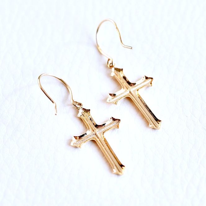 K18 18金 イエローゴールド 地金 揺る クロス 十字架 ピアス フック式 保証書付 CR-2 SWAD085