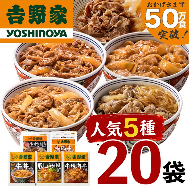 吉野家 人気5種 20袋 セット 詰め合わせ 冷凍 牛丼 レトルト 丼の具 レトルト食品 非常食 防災食 新潟 十日町市