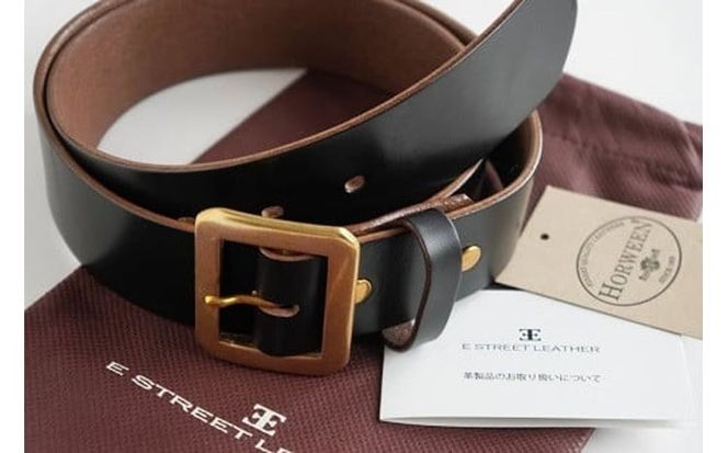E STREET LEATHER ホーウィン・クロムエクセル 茶芯革 レザーベルト ブラック 【star006-01】