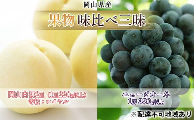 桃 ぶどう 2026年 先行予約 果物 味比べ三昧 岡山 白桃 2玉 等級：ロイヤル（1玉220g以上）ニュー ピオーネ 1房 380g以上 詰合せ もも 葡萄 岡山県産 国産 フルーツ 果物 ギフト 岡山の桃 岡山の葡萄 食べ比べ