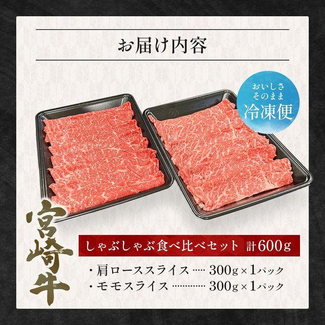 宮崎県西ノ原牧場・A4等級以上宮崎牛食べ比べしゃぶしゃぶロース・モモ 計600g（国産 牛肉 肉 宮崎牛 黒毛和牛 お肉 しゃぶしゃぶ 焼肉 人気 ロース モモ 食べ比べ）