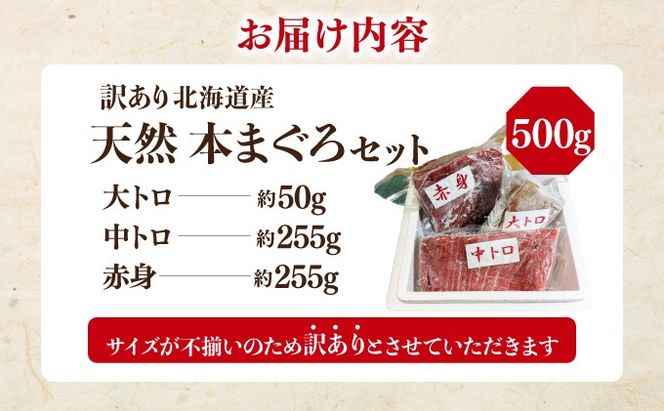 北海道産本マグロ（大トロ・中トロ・赤身）訳ありセット 500g 【ogm-024】