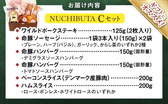 『NUCHIBUTA Cセット』 豚肉 ポークステーキ ハンバーグ ソーセージ ベーコン ハム 詰め合わせ お取り寄せ 国産 ギフト 冷凍 沖縄市 / DELICATESSEN NUCHIBUTA [BCAR005]