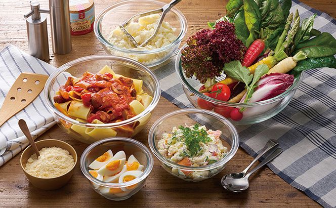 耐熱ガラスボウル 5点セット ホワイト TGB-5S アイリスオーヤマ 日用品 電子レンジ オーブン 作り置き 保存 スイーツ お皿 色移り 匂い移り クリア容器 ラク 食洗機 省スペース 収納 蓋 