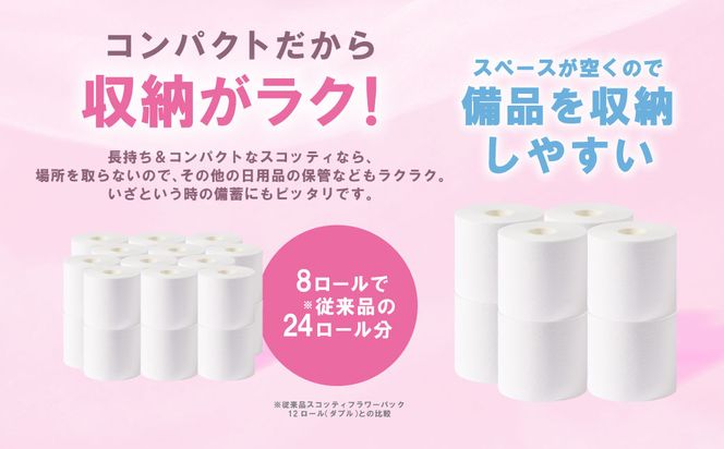 【定期便2回】【6ヶ月に1回お届け】【スコッティ】 トイレットロール ダブル フラワーパック 3倍長持ち 48ロール 合計96ロール 香りつき 日用品 生活必需品