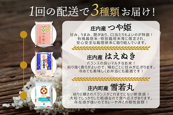 【令和8年産】山形のブランド米 無洗米 食べ比べセット 6kg 2kg×3袋 つや姫 はえぬき 雪若丸 ブランド米 米 国産 単一原料米 山形 庄内平野