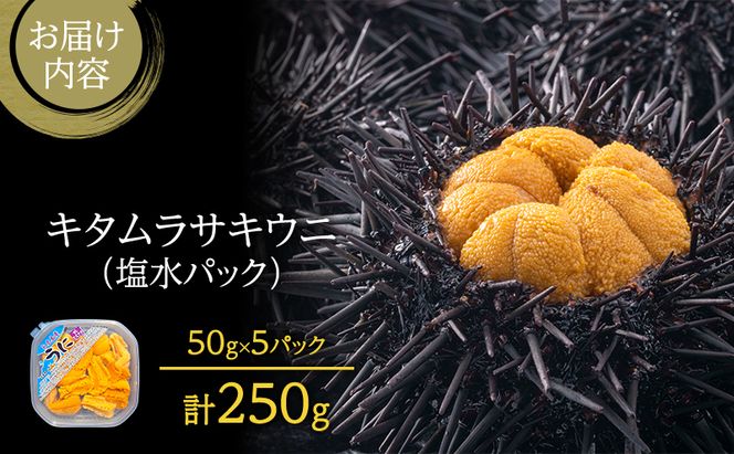 北海道 礼文島産 採れたて ミョウバン不使用 キタムラサキウニ 塩水パック 250g(50g×5個)［株式会社やまじょう］【 うに ウニ 雲丹 生うに 塩水うに キタムラサキウニ 滅菌海水 海鮮 うに丼 濃厚 甘み 】