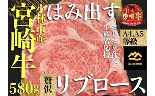 [西ノ原牧場直送]A4等級以上小林市産宮崎牛はみ出す贅沢リブロース 580g(宮崎牛 黒毛和牛 ブランド牛 牛肉 お肉 すき焼き 焼肉 内閣総理大臣賞)